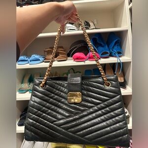 Chanel Black large Chevron Quilted Leather Gabrielle Accordion Tote with gold